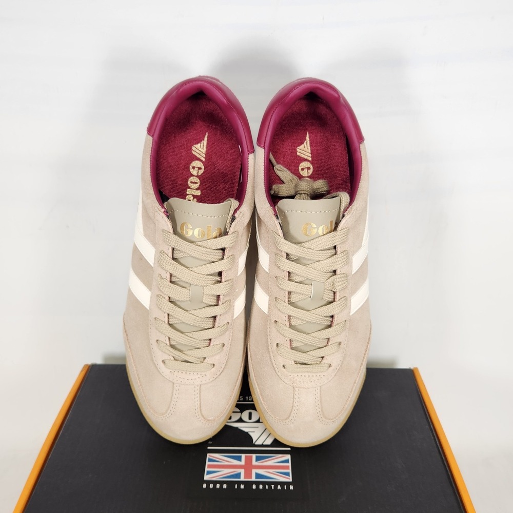Gola Torpedo Sneaker Women Size 8.5 Bone Off White Cerise Suede Lace Up Jogger - Picture 3 of 7